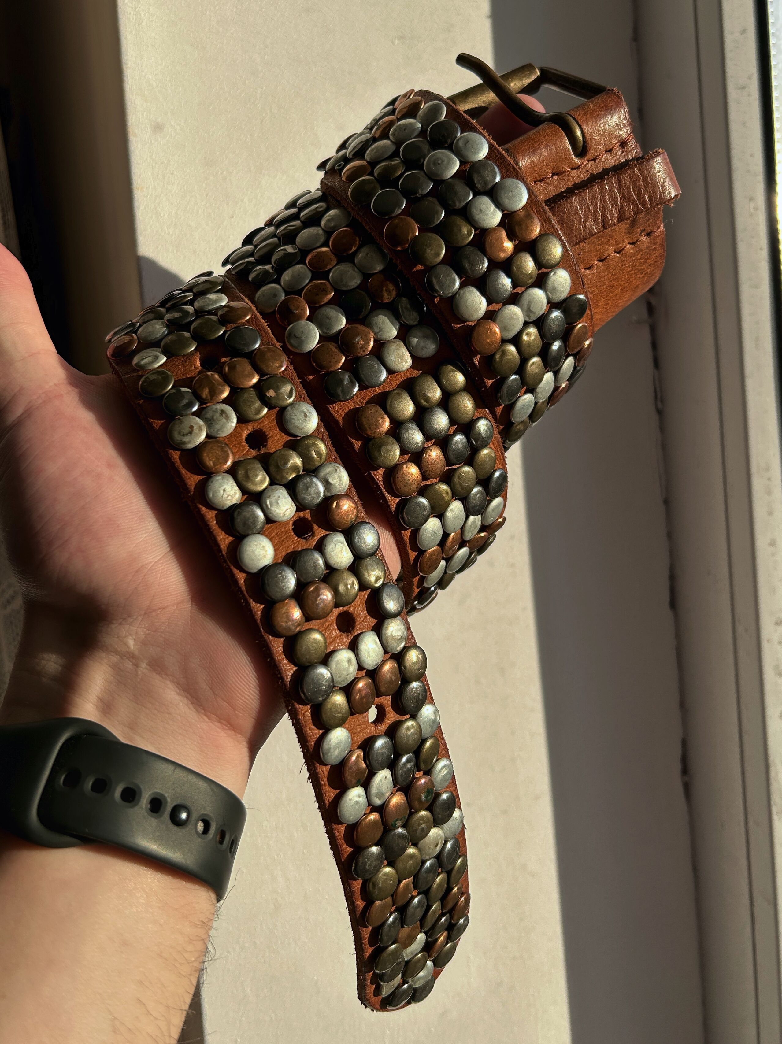Vintage Brown Studded Leather Belt Heavy Punk Rock Vintage Style Size ONE SIZE - 1 Thumbnail