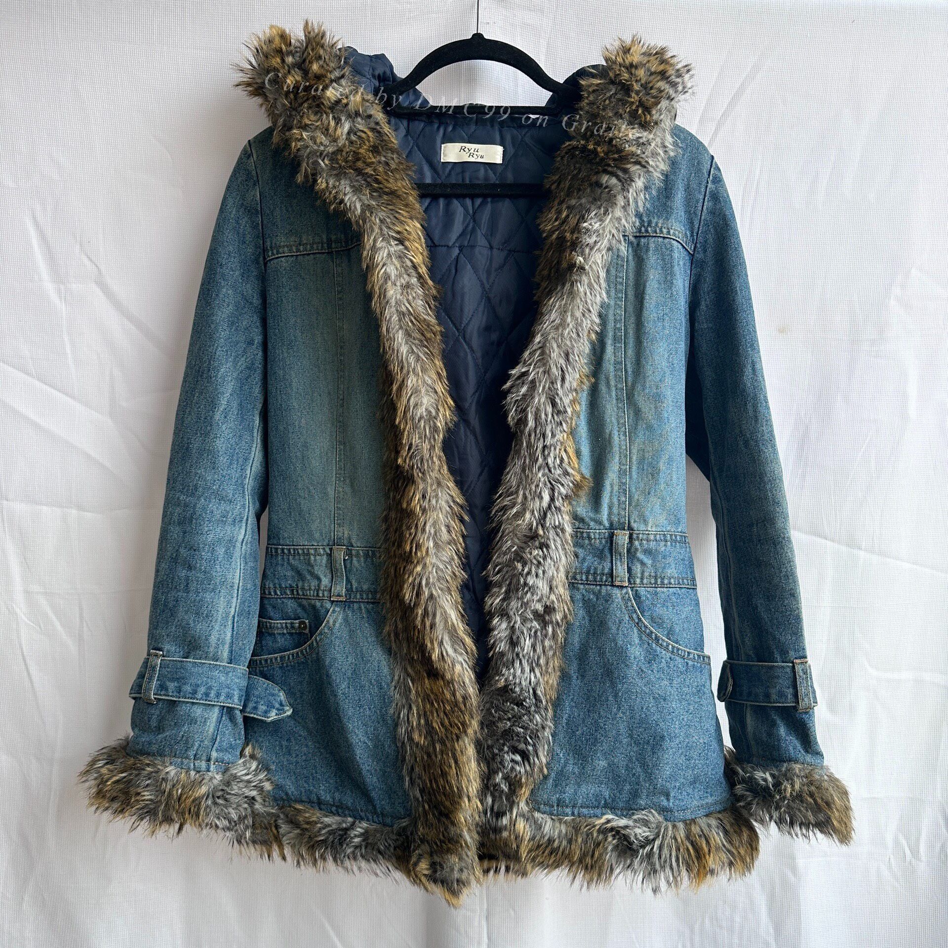 YUME YUME Ryu Ryu Vintage Y2K Denim Fur Hooded Jacket Size S / US 4 / IT 40 - 1 Thumbnail