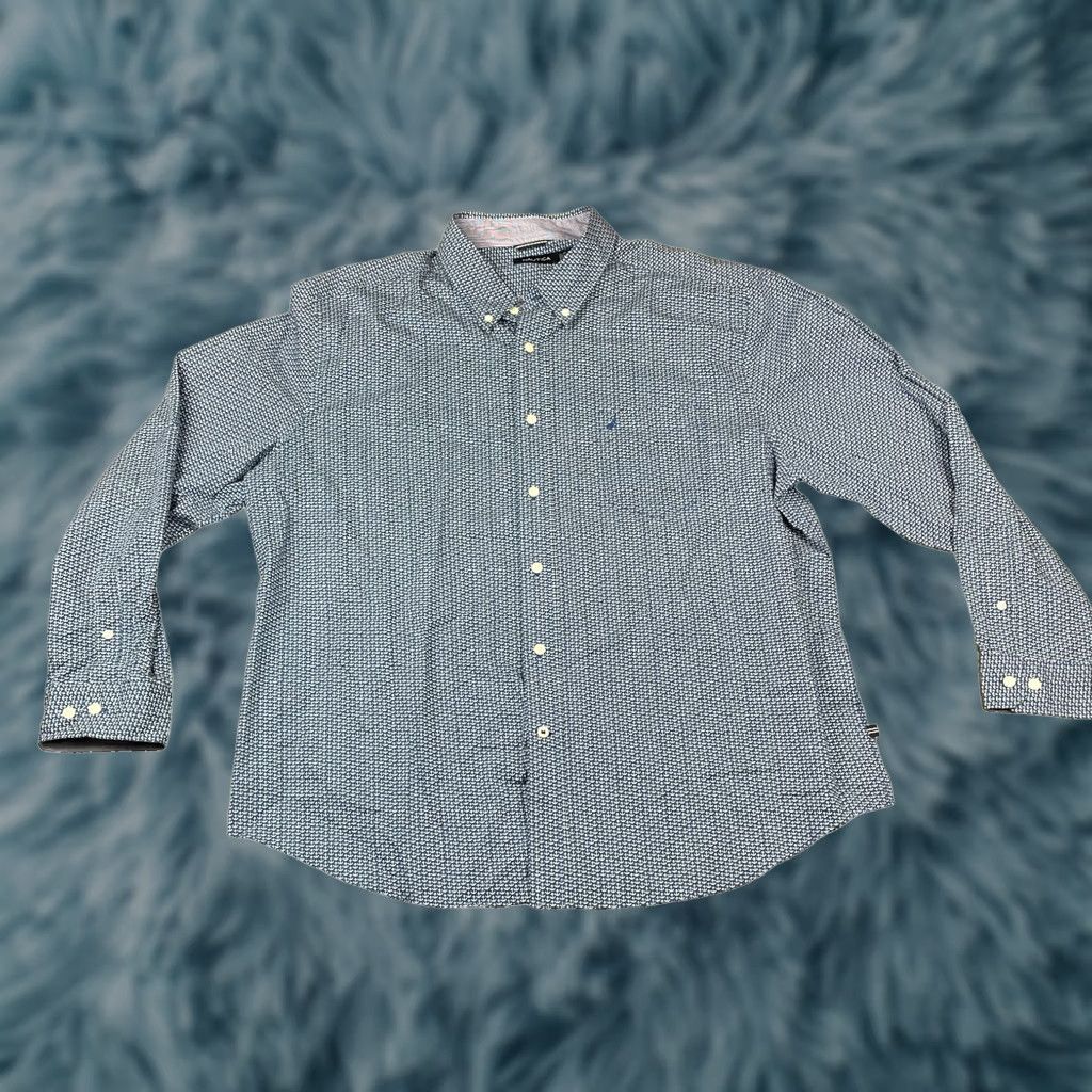 Nautica Nautica NAUTIC Shirt Men's XXL Blue White Anchors Nautical Long Sleeve Button Up Coastal Size US XXL / EU 58 / 5 - 1 Thumbnail