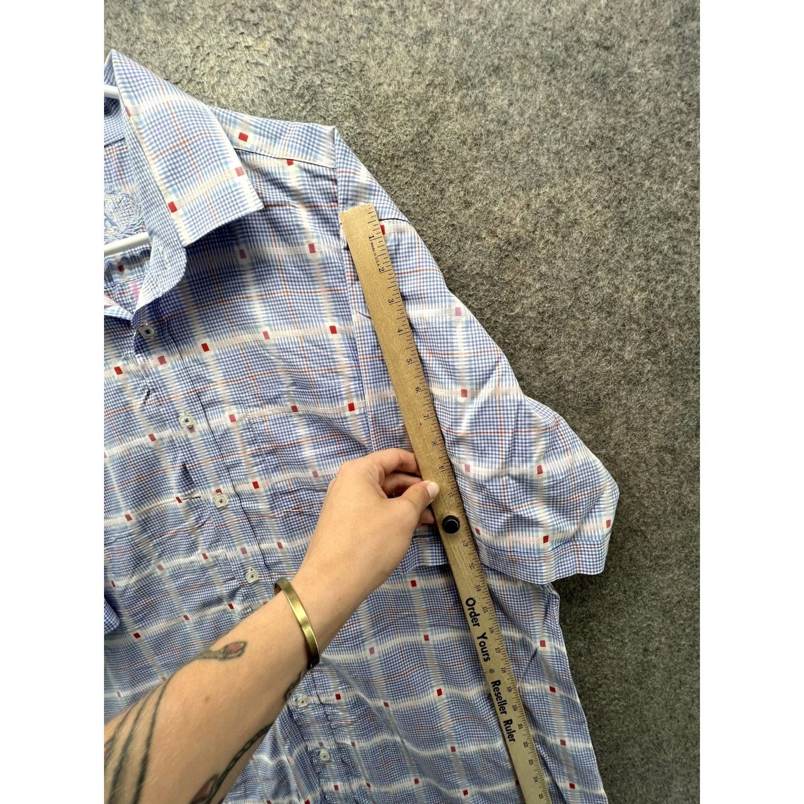 BUGATCHI Bugatchi Shirt Mens 2XL Blue Plaid Short Sleeve Button Front Casual Woven Size US XXL / EU 58 / 5 - 6 Thumbnail
