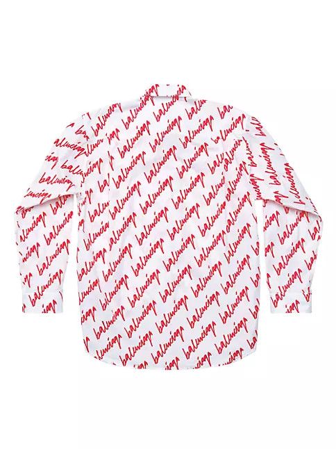 Balenciaga o1w1db11224 Scribble Shirt Large Fit in White/Red Size XS / US 0-2 / IT 36-38 - 2 Thumbnail