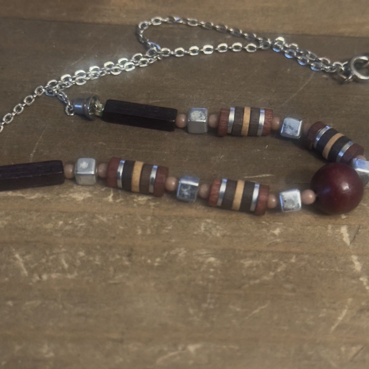 Vintage Vintage silver tone wooden bead and silver cube necklace Size ONE SIZE - 4 Thumbnail