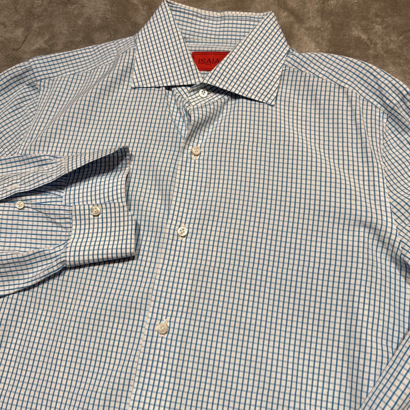 Isaia Isaia Napoli Shirt Men's 15.5 /40 Blue Check Long Sleeve Button Up Dress Shirt Size US L / EU 52-54 / 3 - 2 Thumbnail