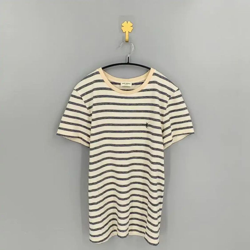 Yves Saint Laurent YSL Striped Cotton T-Shirt in Beige 0089 Size XS / US 0-2 / IT 36-38 - 1 Thumbnail