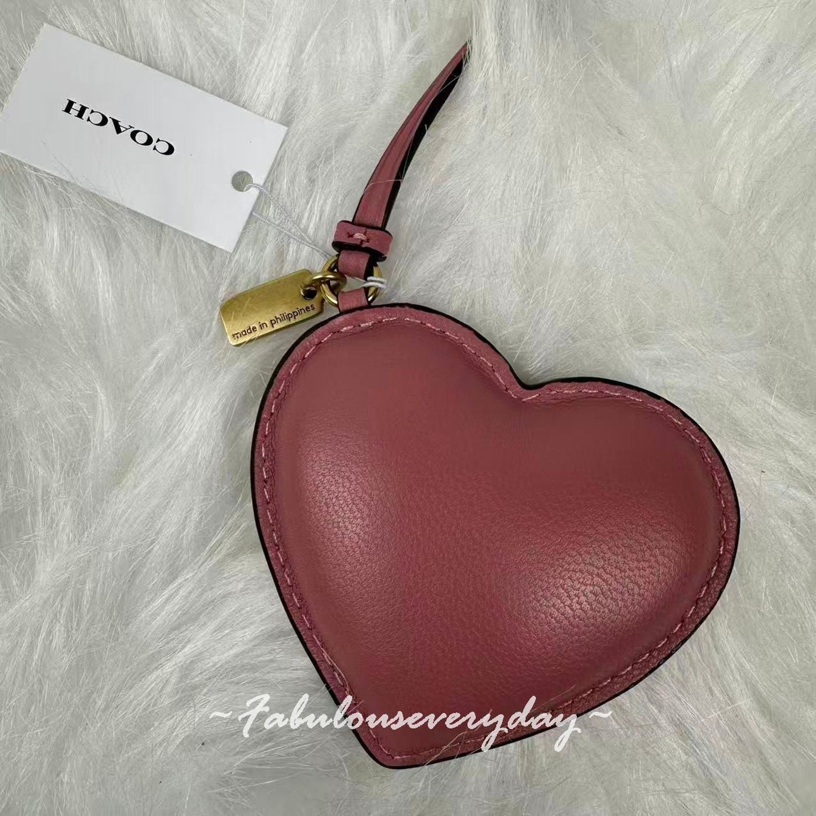 Coach Coach Heart Puffy Bag Charm In Leather/Brass/Peony Keychain Size ONE SIZE - 5 Thumbnail