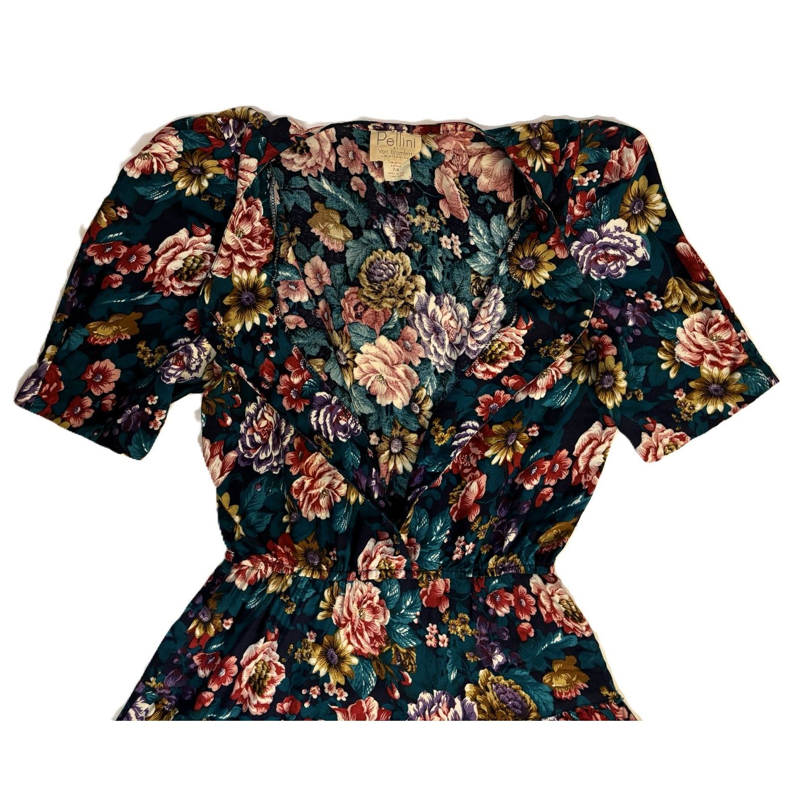 Other Vintage Pellini Floral Midi Dress 7/8 Short Sleeve Size M / US 6-8 / IT 42-44 - 6 Thumbnail