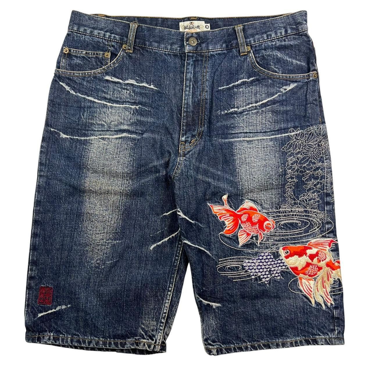 Karakuri Tamashii Embroidered Koi Japanese Shorts - Waist 36