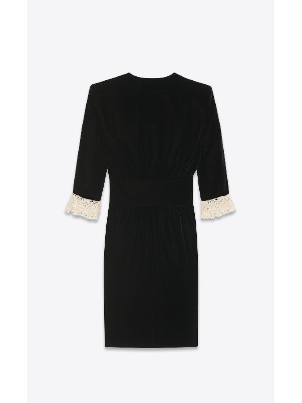 Saint Laurent Paris o1b1hav110525 703780 V-Neck Midi Dress in Cupro Velvet Black Size M / US 6-8 / IT 42-44 - 2 Thumbnail