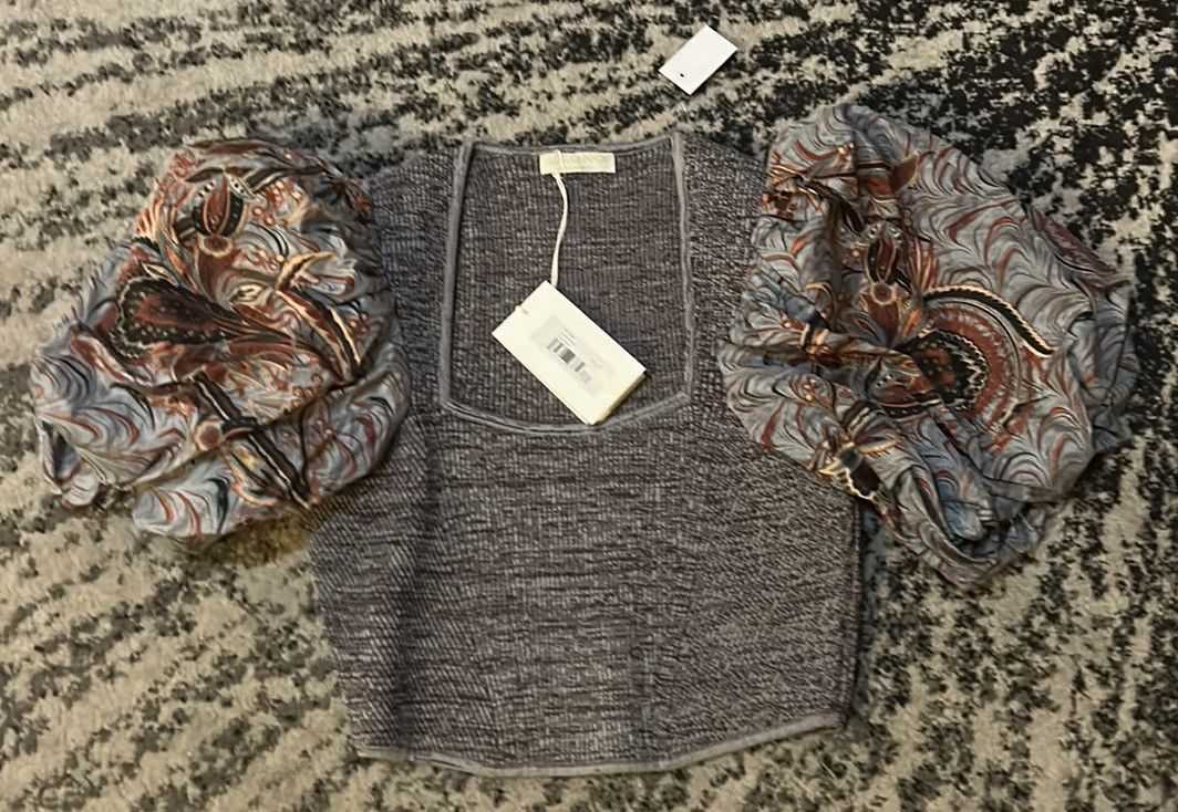 Ulla Johnson Ulla Johnson Iva Cropped Printed Taffeta and Ribbed-Knit Top Size L / US 10 / IT 46 - 4 Thumbnail