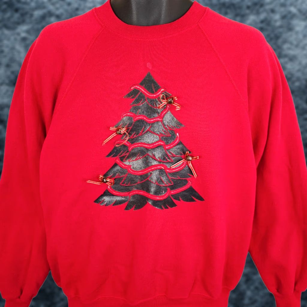 Lee VINTAGE Lee Christmas Tree Sweatshirt Mens Large Red Holiday Made In USA Shirt Size US L / EU 52-54 / 3 - 1 Thumbnail