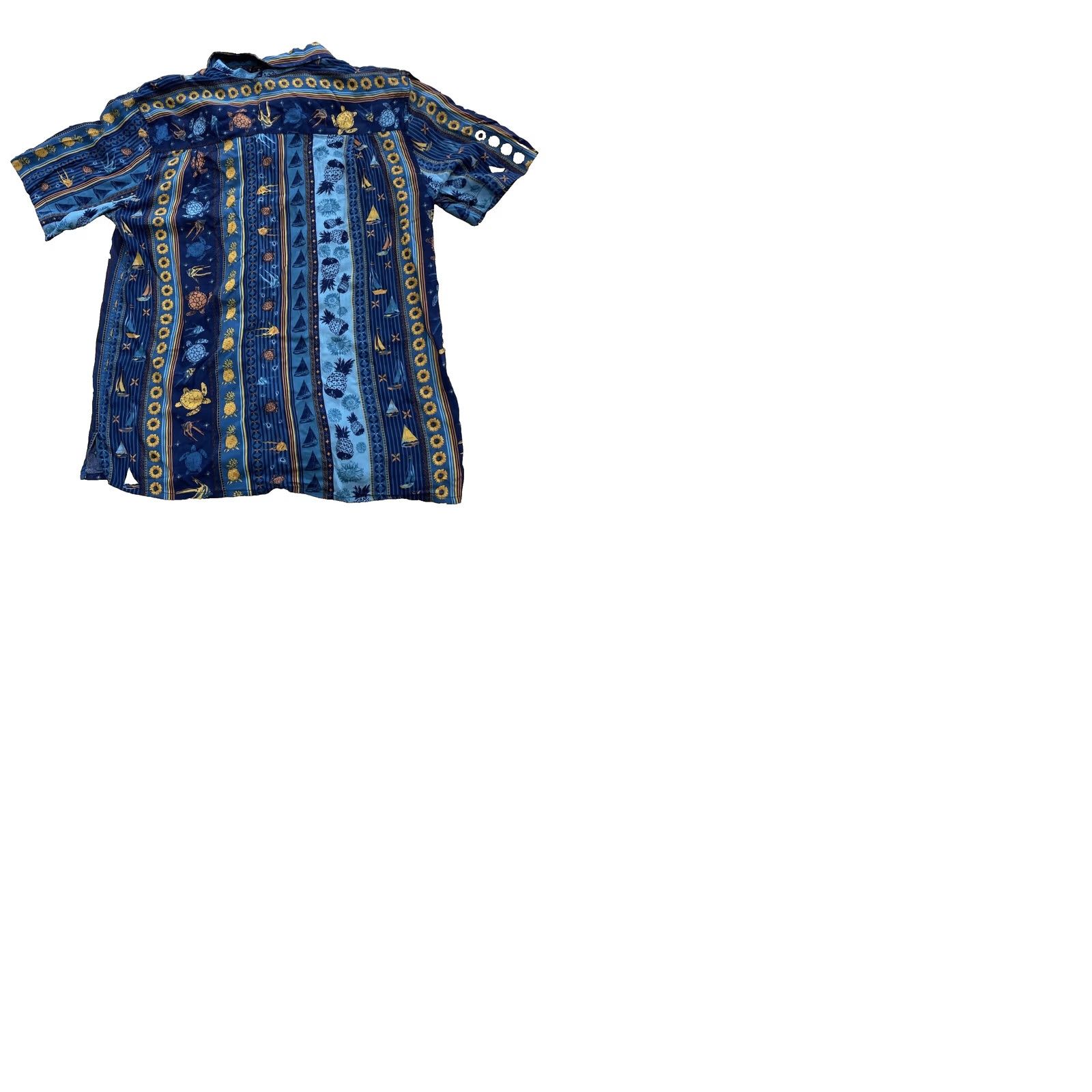Vintage Irvine Park Button Shirt Men L Stripe Blue Sunflowers Pineapple Turtle Sail Boats Beach Hawaiian Size US L / EU 52-54 / 3 - 12 Thumbnail