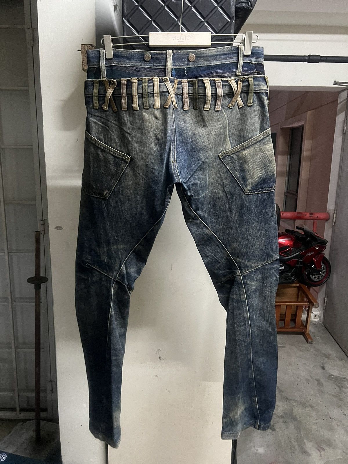 Hysteric Glamour THRASHED DIRTY DOUBLE WAIST BREATHMINT DISTRESSED DENIM PANT Size US 32 / EU 48 - 10 Thumbnail