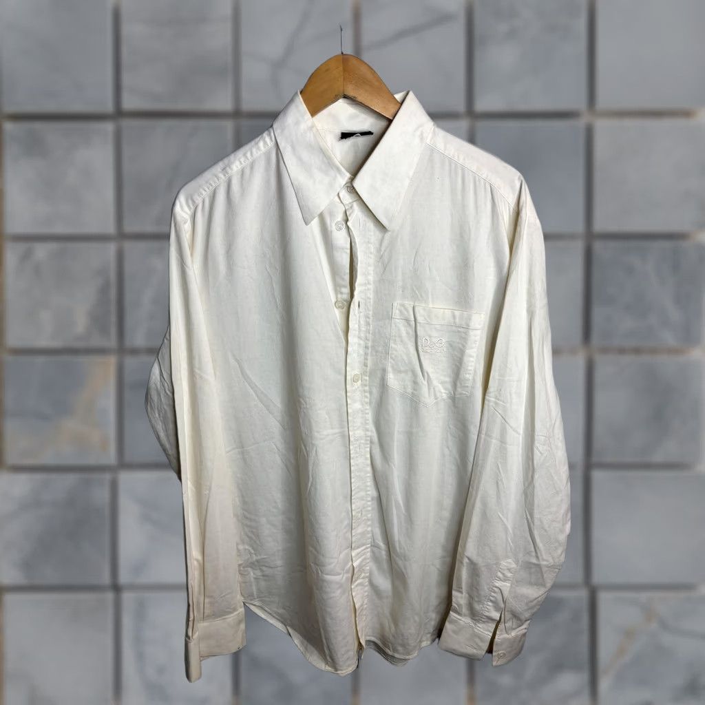 Logo 7 D&G Shirt Mens 36 White Button Down Long Sleeve Dress Classic Pocket Logo IVORY Size 36R - 1 Thumbnail