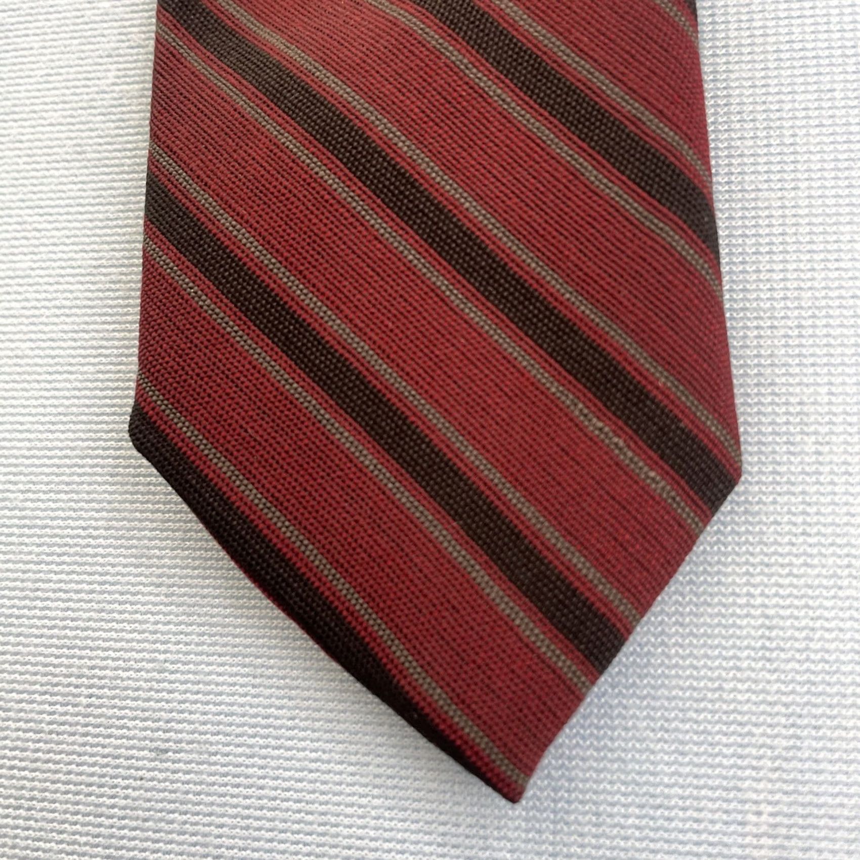 Vintage Vintage 60s Poly Wool Skinny Tie Repp Tie Cravat Red Black Gray Stripe Slim 2x54 Tie Capsule Necktie Mens Size ONE SIZE - 2 Thumbnail