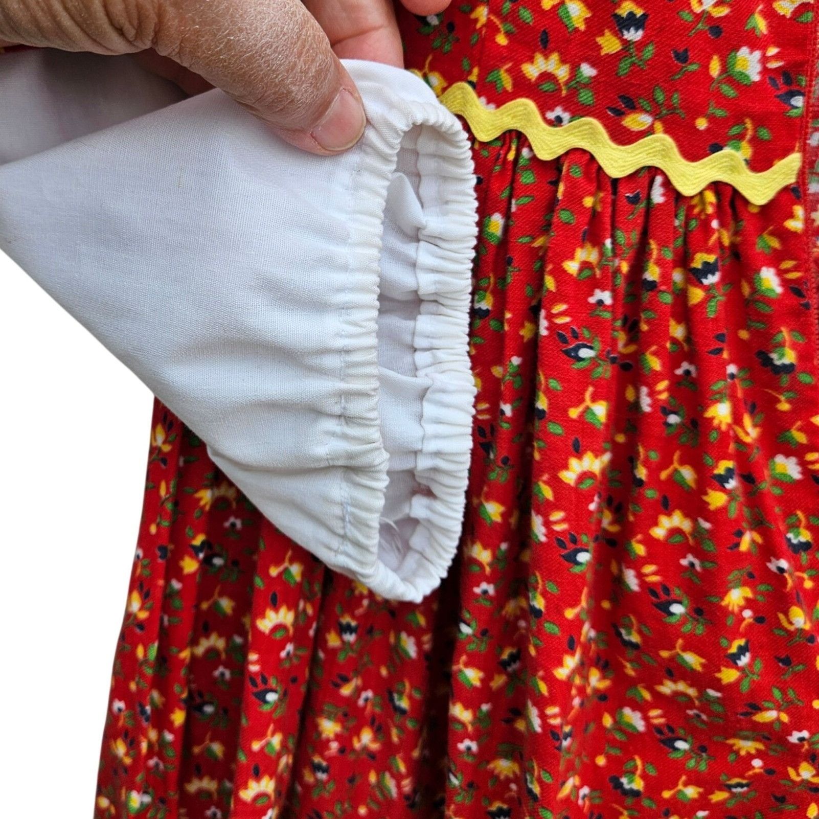 Homemade Vintage 70s Red Calico Maxi Prairie Dress Peter Pan Collar C Size XS / US 0-2 / IT 36-38 - 4 Thumbnail