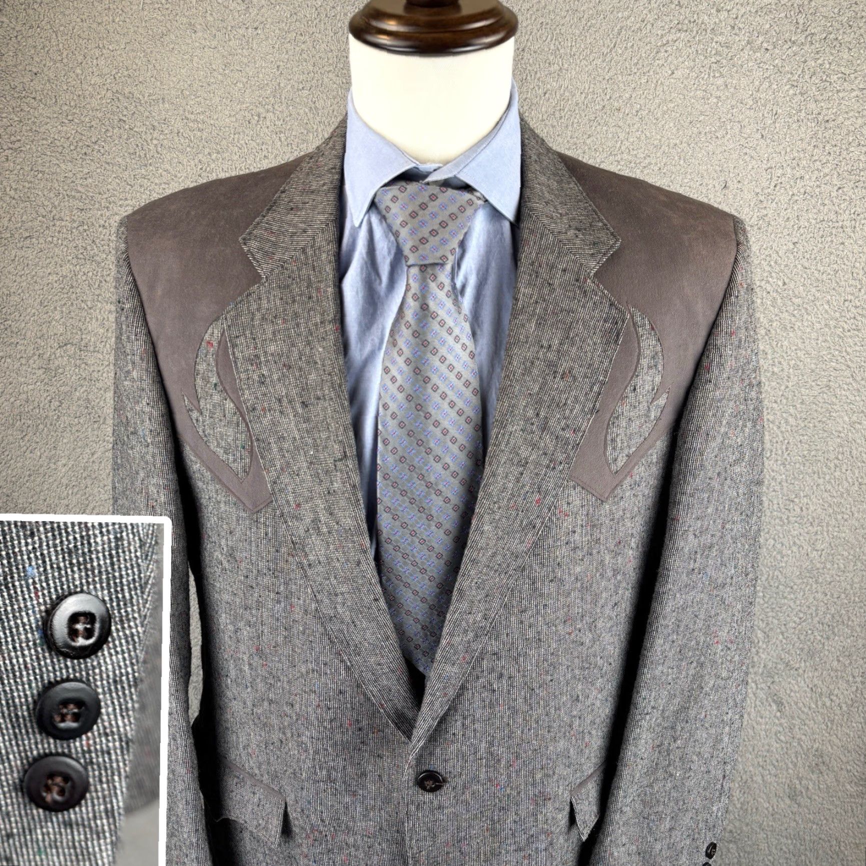 YOKE VINTAGE Circle S Mens Western Blazer 44L Gray Tweed Rockabilly Cowboy Jacket Size 44R - 2 Thumbnail