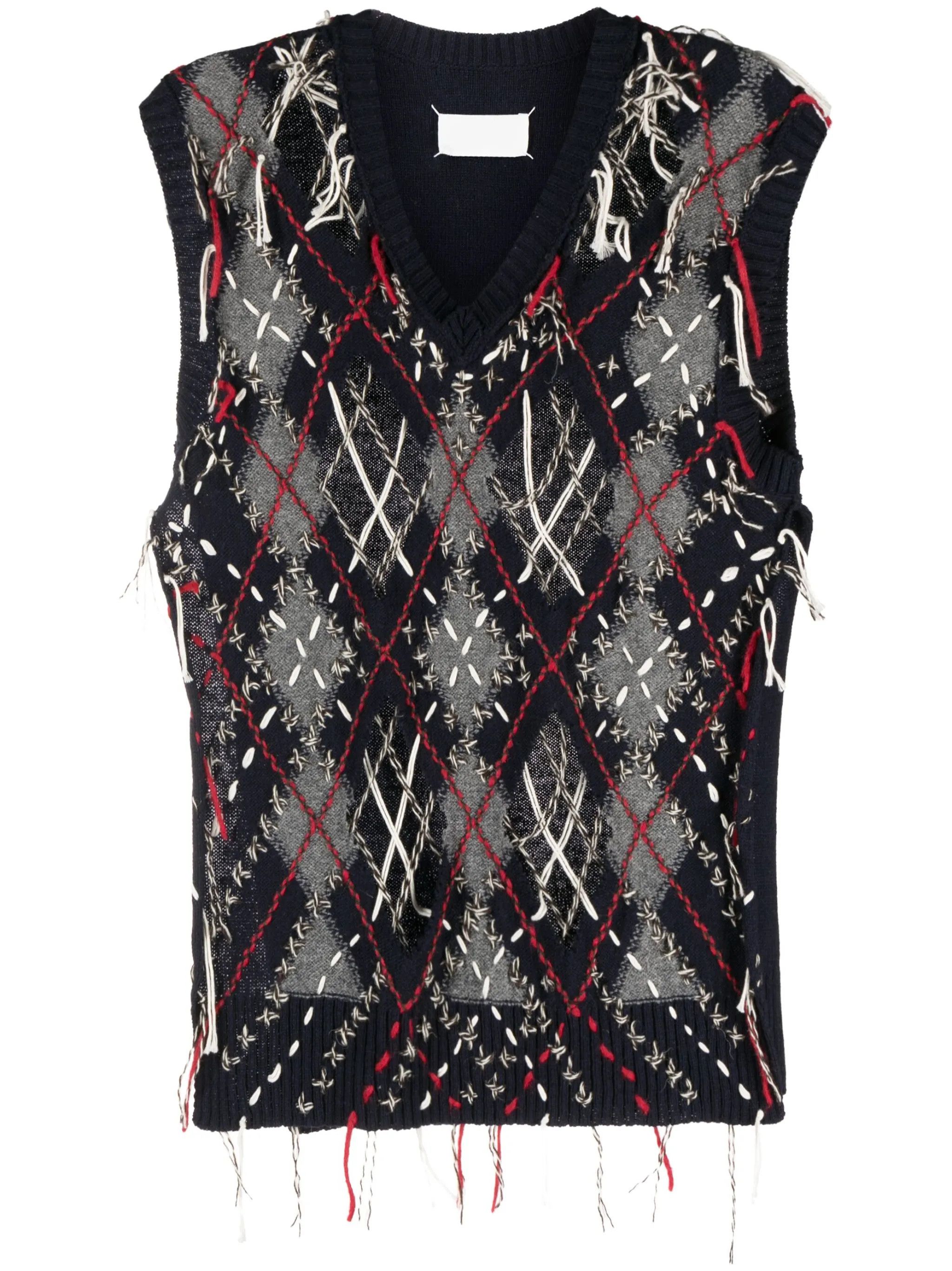 Maison Margiela o1y0325 V-neck Sleeveless Sweater in Midnight Blue Size US S / EU 44-46 / 1 - 1 Thumbnail