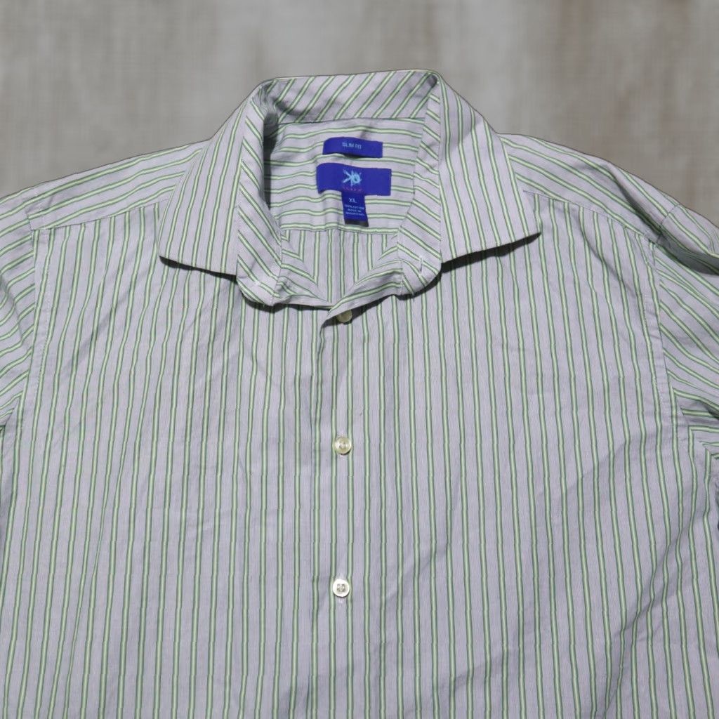Egara Egara Shirt Mens Button-Up Long Sleeve 100% Cotton Gray/Green Stripes XL, Casual, Non-Iron, Collared, Button Front Size US XL / EU 56 / 4 - 1 Thumbnail