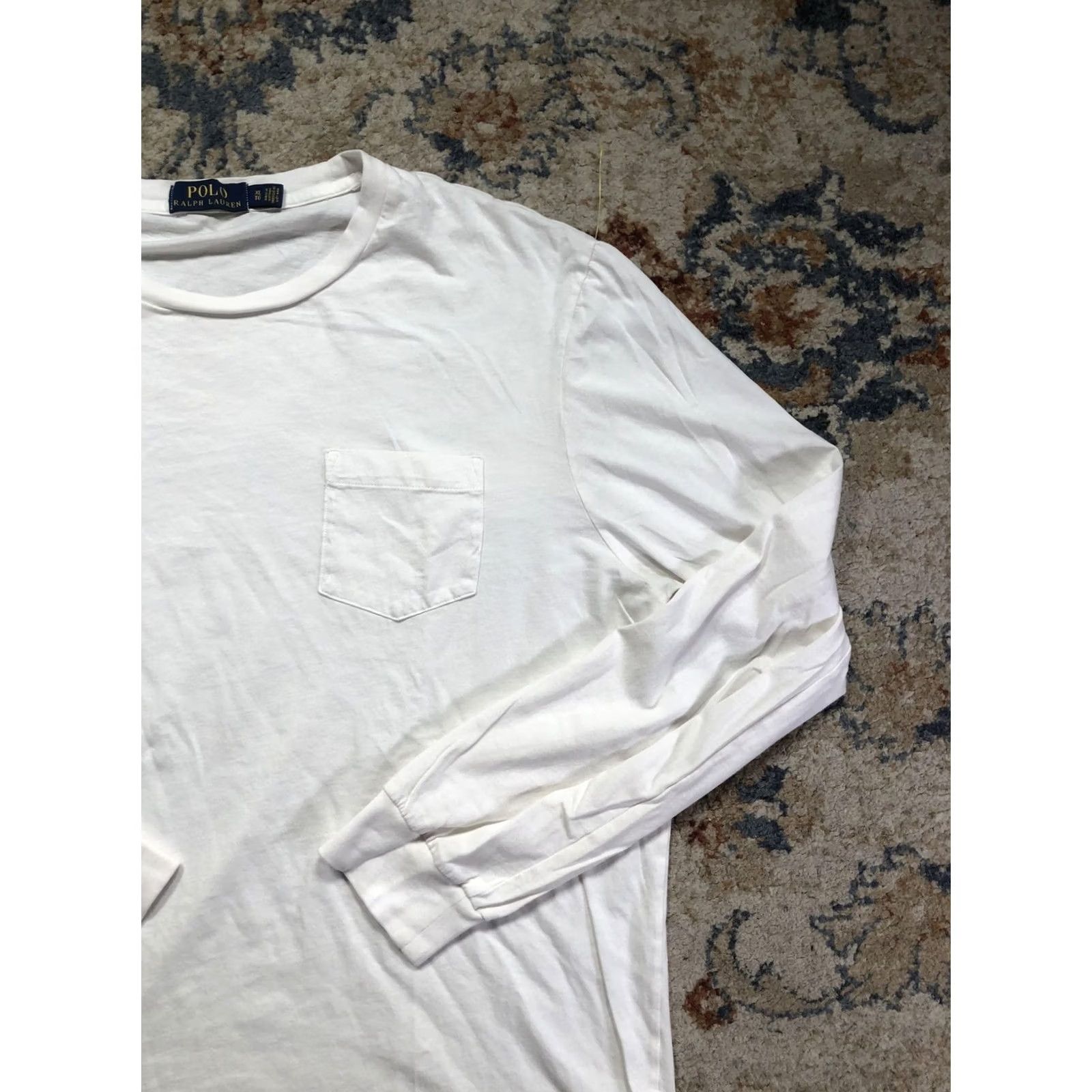 Polo Ralph Lauren Polo Ralph Lauren Shirt Mens XL White Long Sleeve Pocket Tee Pony Logo Crewneck Size US XL / EU 56 / 4 - 4 Thumbnail