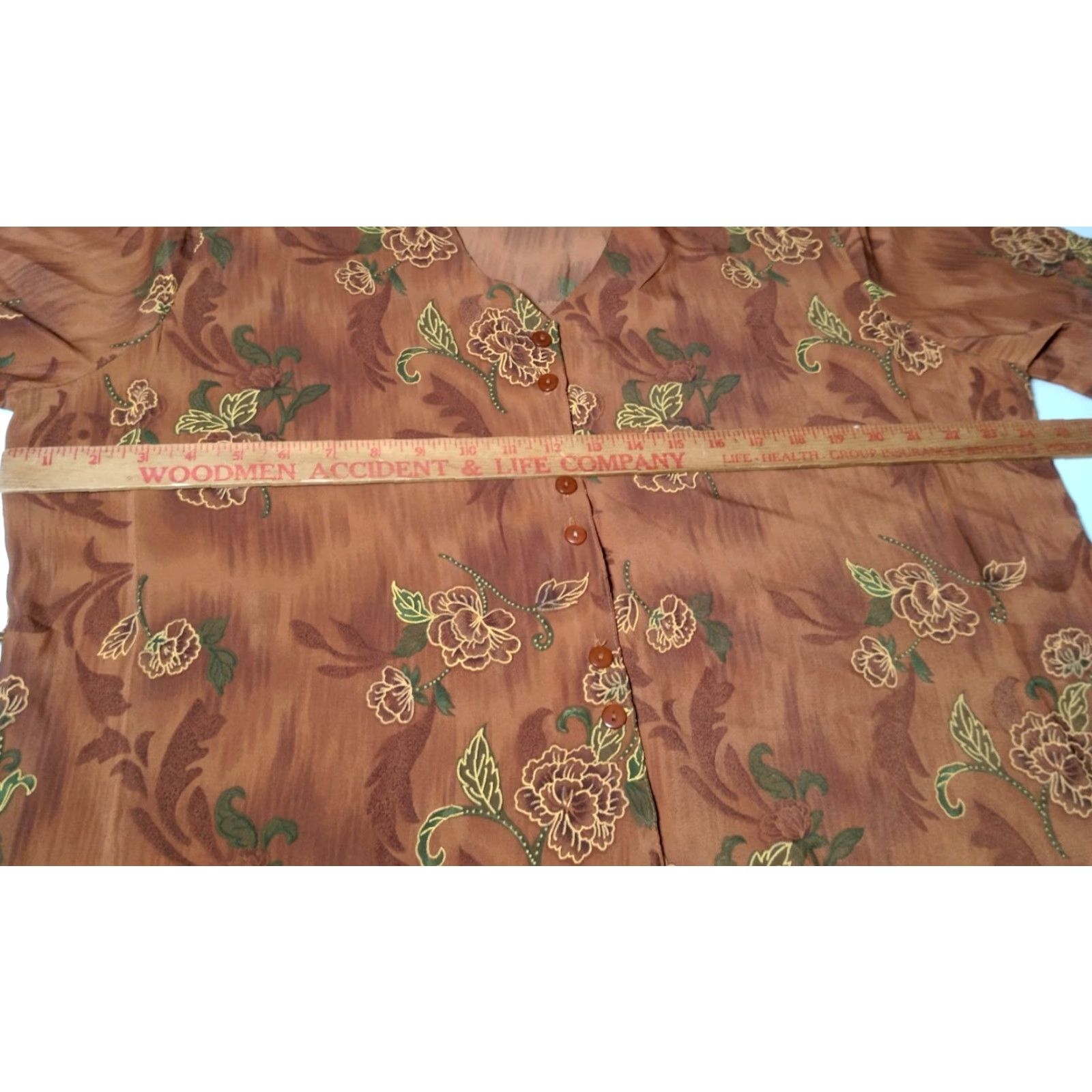 Vintage VINTAGE Momentum Blouse Plus Size 2X Brown Floral Button Tie Back Short Sleeve V Neck 90s Womens Size XXL / US 16-18 / IT 52-54 - 6 Thumbnail