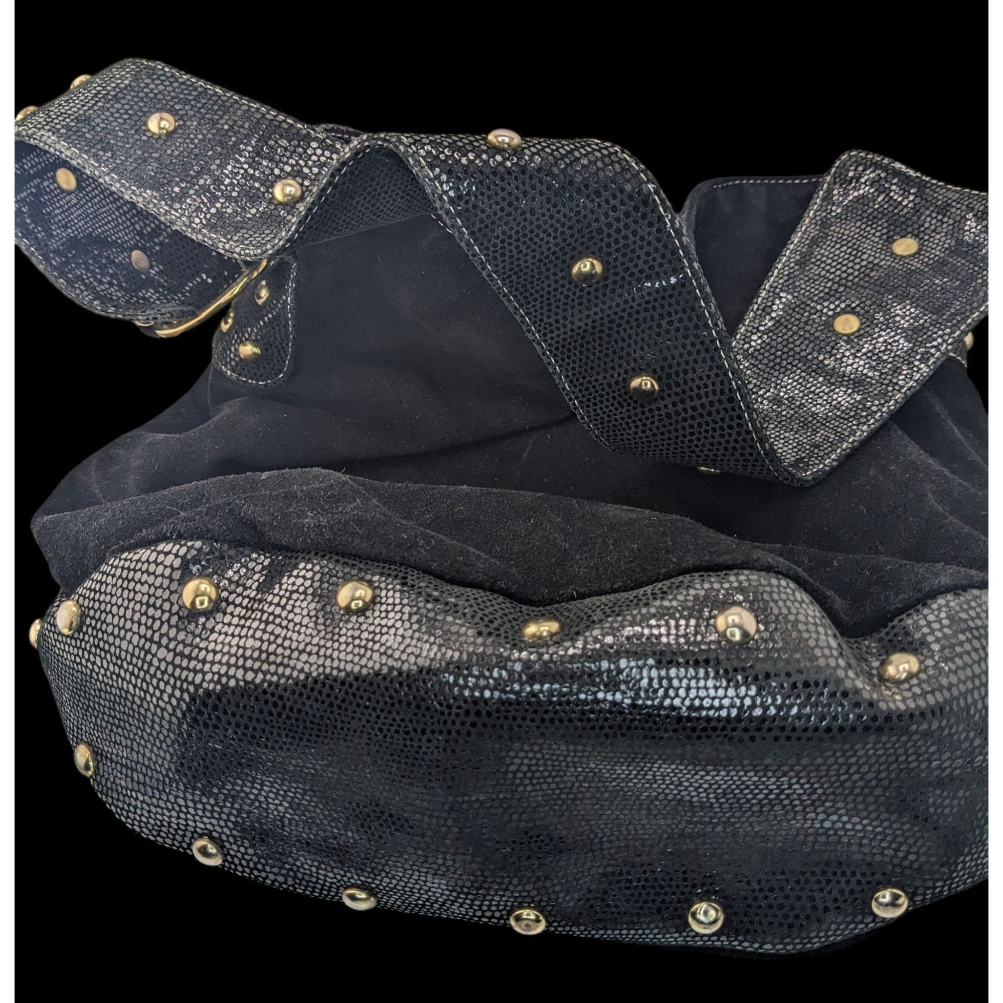 Other Glam Goth Kiki Pearl Black Suede & Faux Snakeskin Studded Sh Size ONE SIZE - 1 Thumbnail