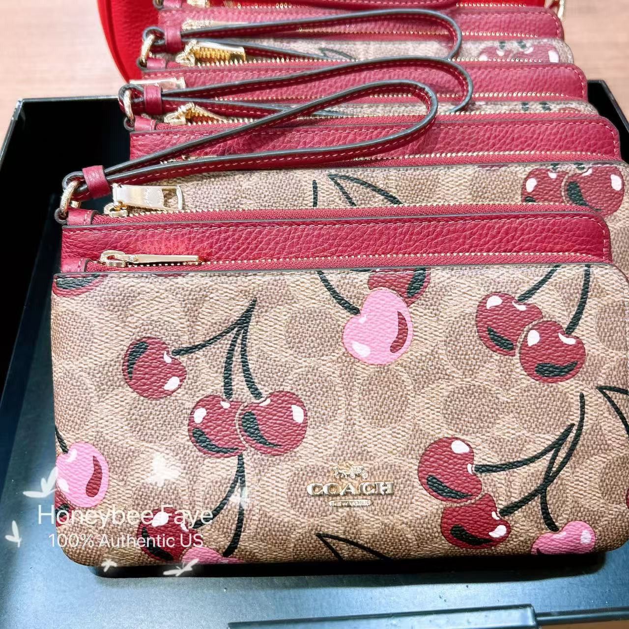 Coach 🍒 Double Zip Wallet In Signature Canvas With Cherry CZ763 Size ONE SIZE - 2 Thumbnail