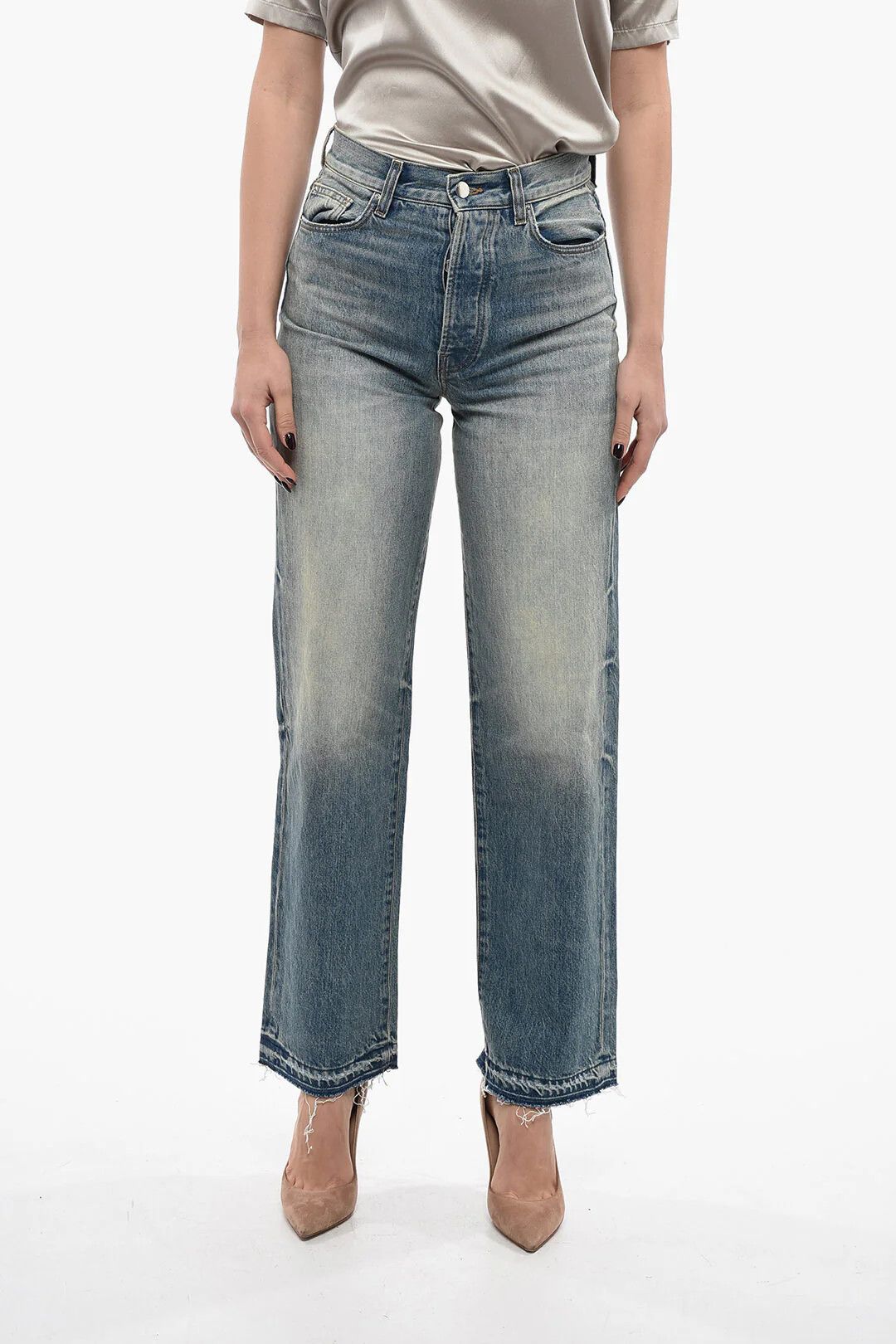 Amiri og1mm0426 High-Rise Wide Straight-Fit Jeans in Blue Size 25" / US 0 / IT 36 - 1 Thumbnail