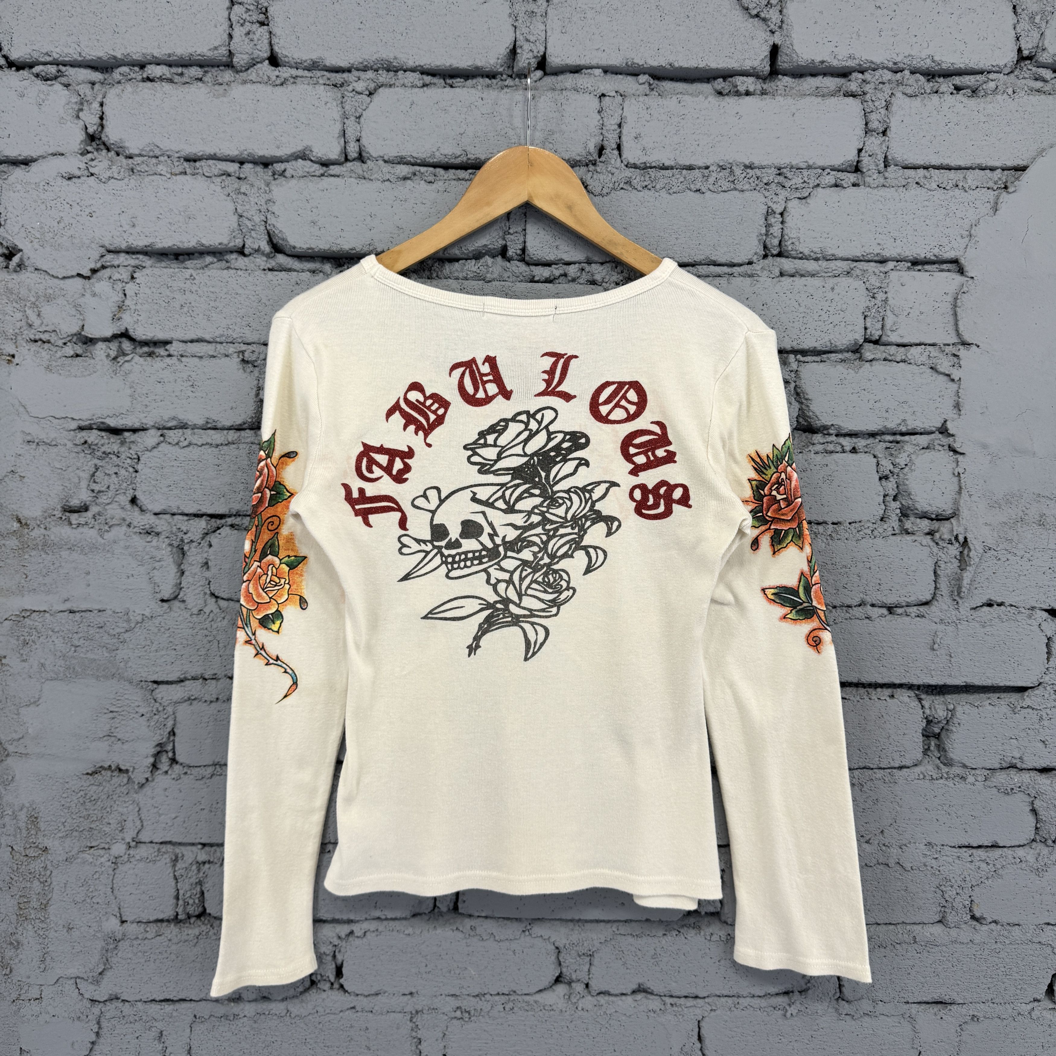 Vintage Rare Vintage Tattoo Style Skull Rose Long Sleeve Size XXS / US 00 / IT 34 - 2 Thumbnail