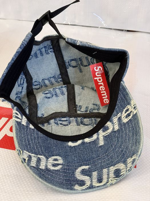 Supreme Supreme Frayed Logos Denim Camp Cap Blue hat | Grailed