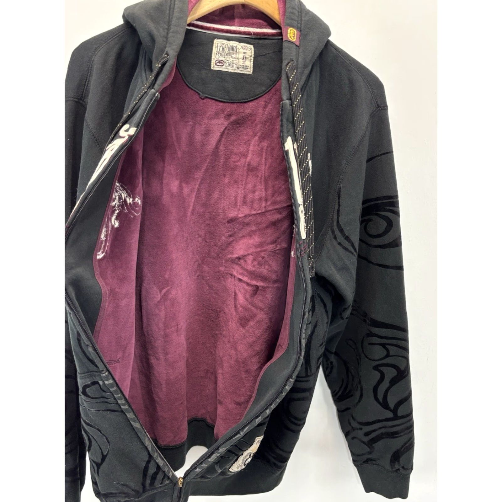 Vintage VINTAGE Ecko Unlimited Hoodie (Hooded) XL Black Grunge Full Zip Pockets Velour-Lined Men's Size US XL / EU 56 / 4 - 5 Thumbnail