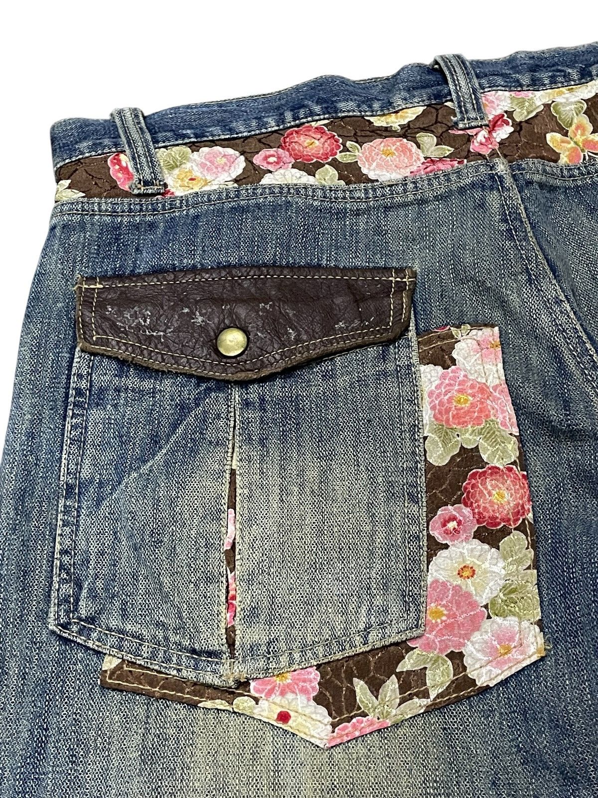 Guru × Hysteric Glamour × Japanese Brand Gumu Japan Boro Patchwork Cut & Sew Leather Trimmed Jeans Size US 32 / EU 48 - 20 Thumbnail