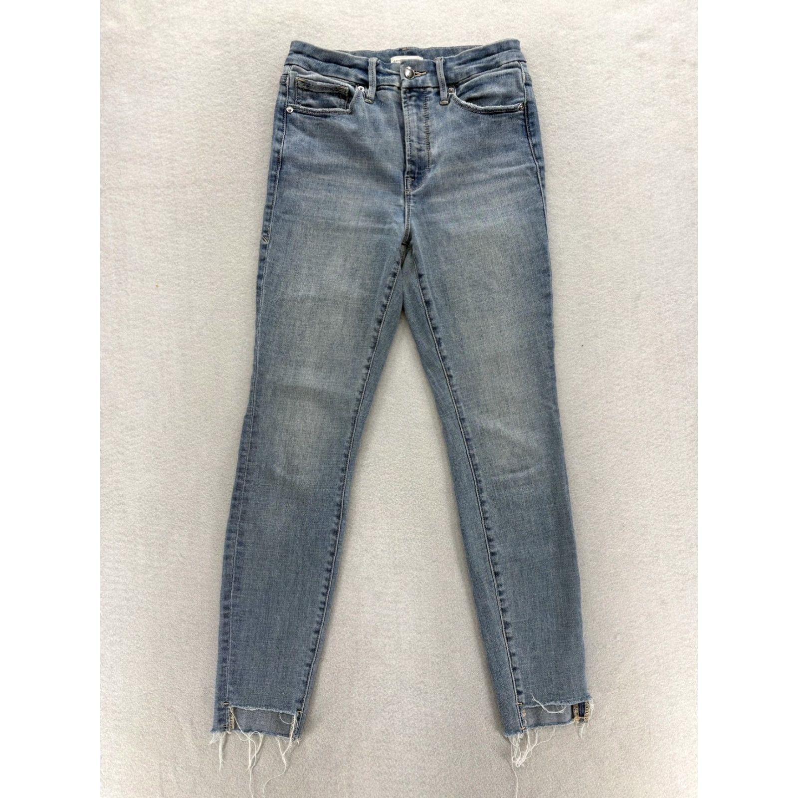 Good American Good American Jeans Womens 4 Skinny Blue Mid Rise Frayed Hem Stretch Denim Size 27" / US 4 / IT 40 - 2 Thumbnail