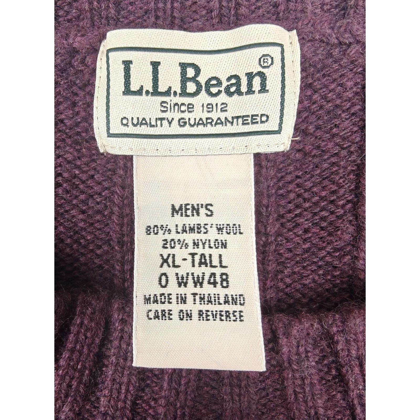Vintage VINTAGE L.L. Bean Sweater Mens XLT Purple Cable-Knit Wool Crewneck Pullover Size US XL / EU 56 / 4 - 2 Thumbnail