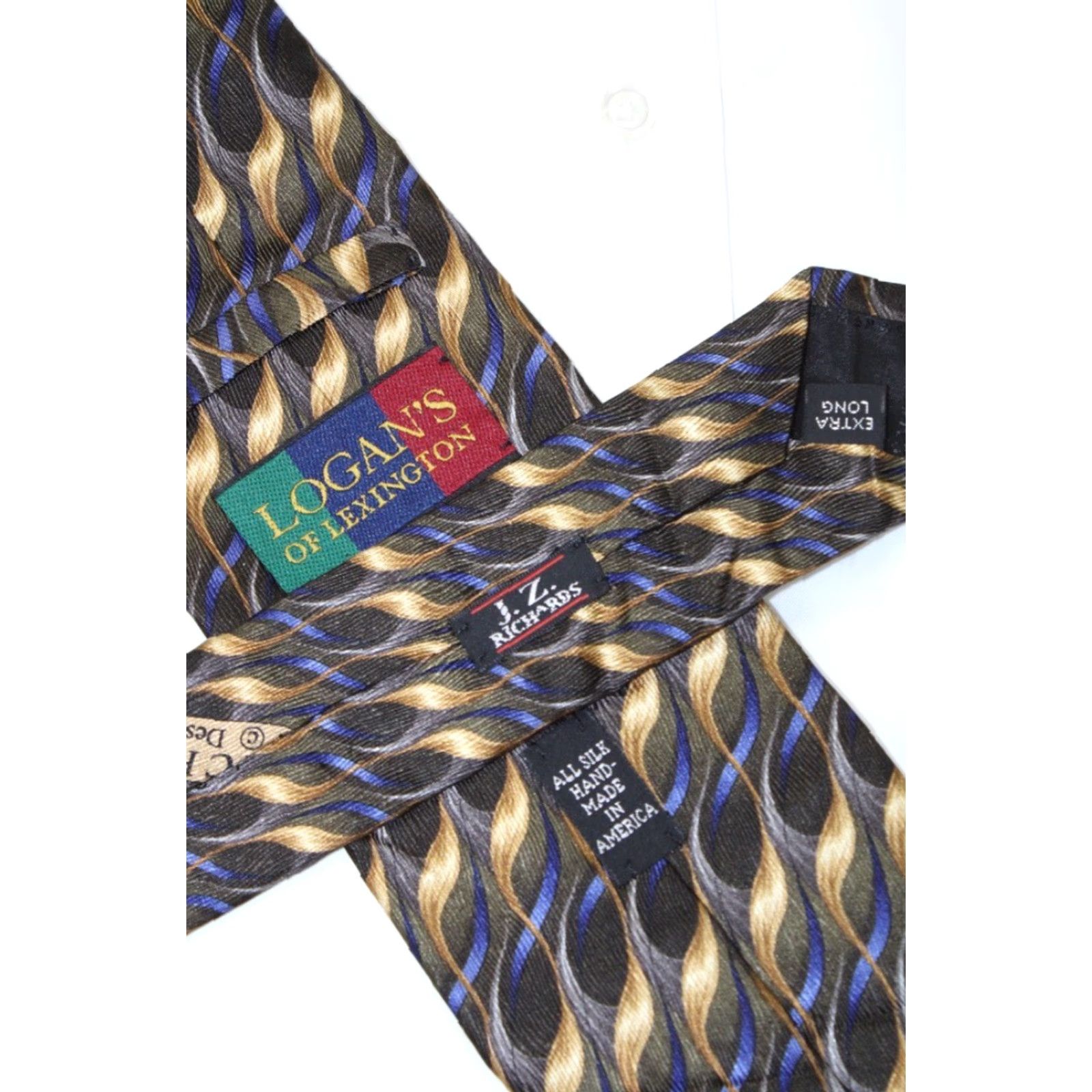 Vintage JZ Richards Silk Necktie Men’s Black Gold Blue Flames tie Extra Long Preppy USA Size ONE SIZE - 5 Thumbnail