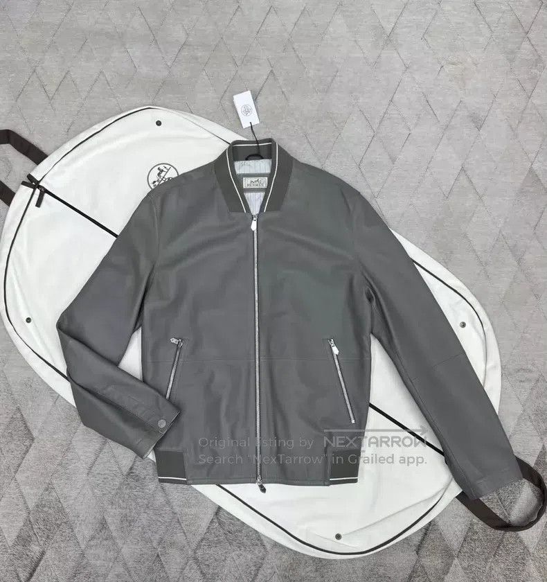 Hermes Hermes Elephant Grey Lamb Leather Baseball Jacket Size US S / EU 44-46 / 1 - 1 Thumbnail