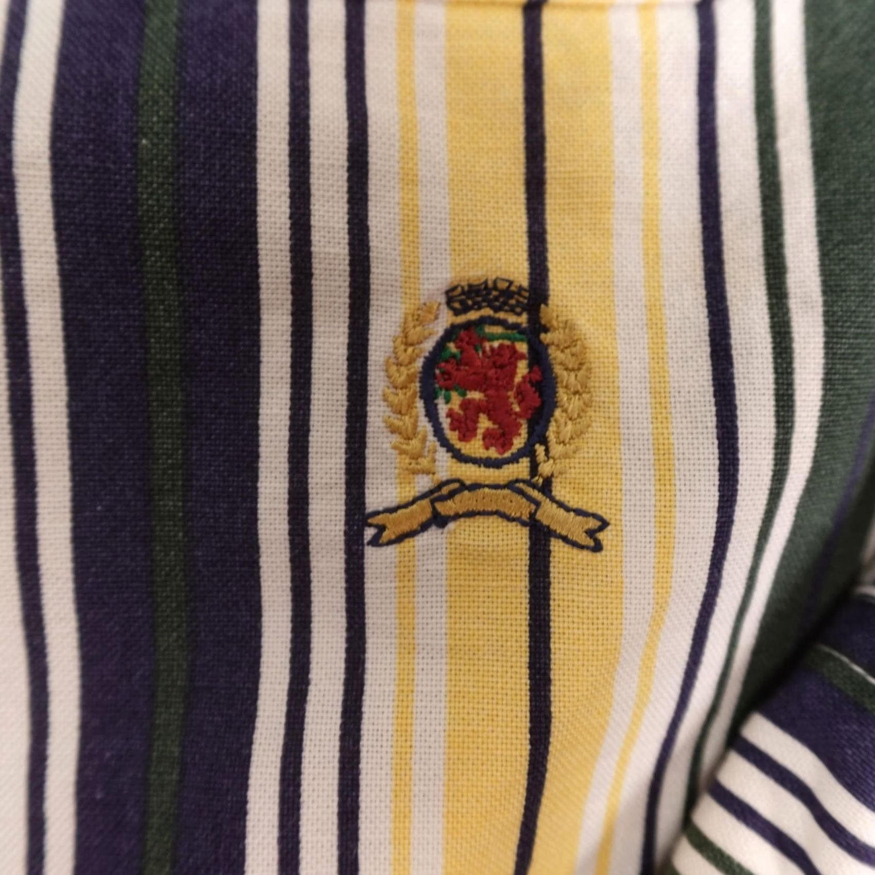 Tommy Hilfiger VINTAGE Tommy Hilfiger Shirt Mens L Blue Yellow Stripe Long Sleeve Crest 90s Retro Button-Up Collared Size US L / EU 52-54 / 3 - 4 Thumbnail