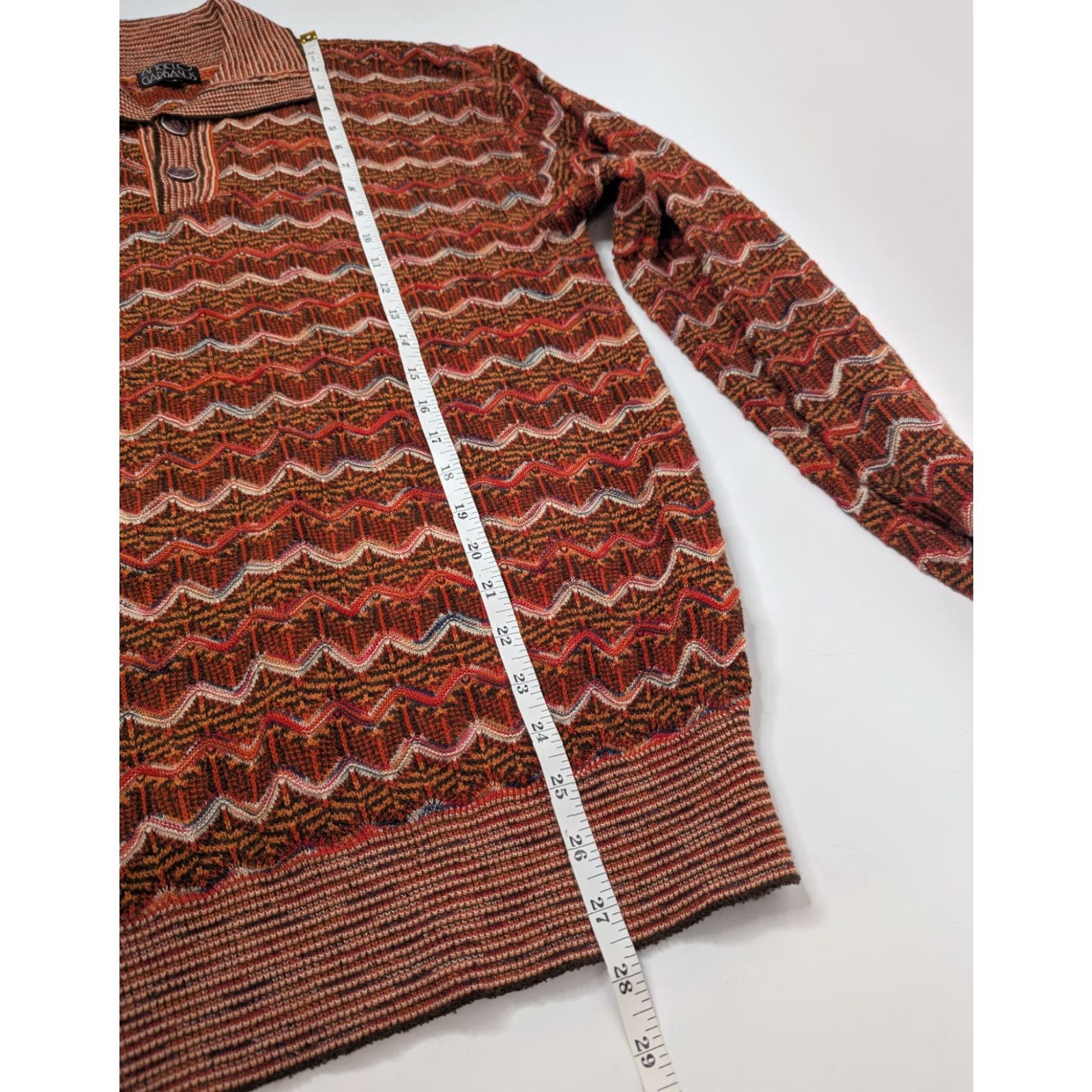 Vintage Angelo Garbasus Polo Long Sleeve Sweater Men’s 4 Collar Pullover Textured Wool Rust Geometric Knit Long Sleeve Wool Polo Sweater Mens 4 Size US S / EU 44-46 / 1 - 5 Thumbnail