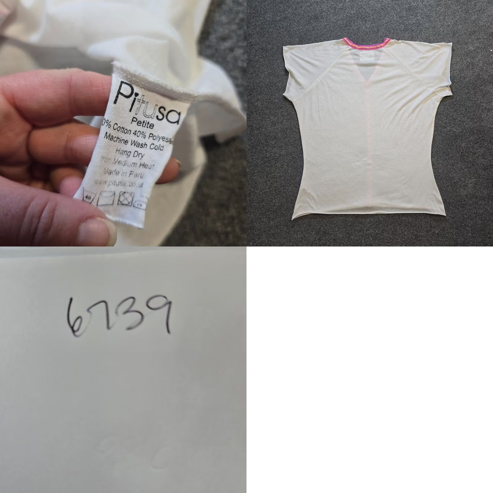 Vintage Pitusa Top Womens XL White Pink Embroidery V Neck Stretch Casual Boho Peru Shirt Ladies Size XL / US 12-14 / IT 48-50 - 8 Thumbnail
