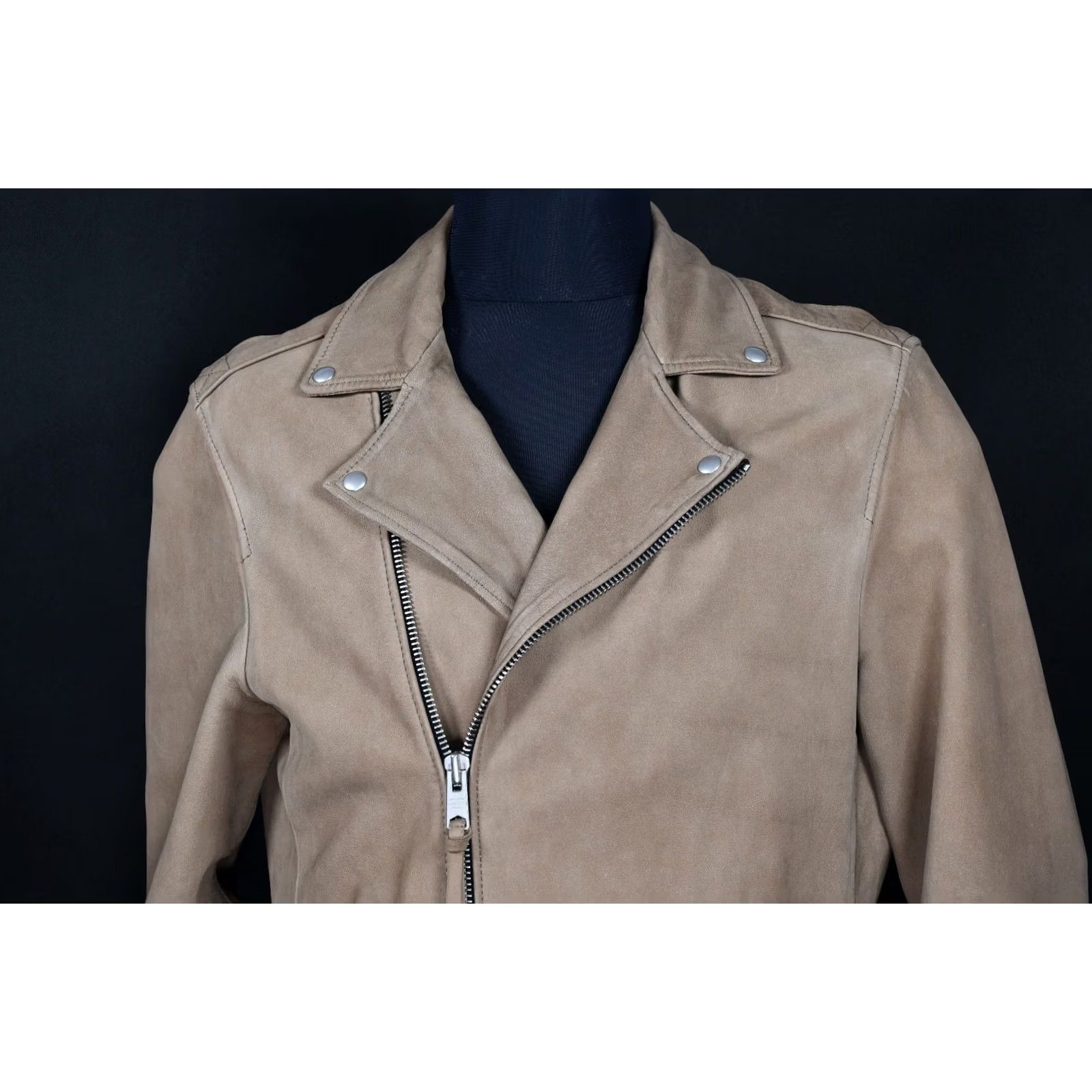 Allsaints All Saints Elwick Biker Leather Jacket Mens L Beige Blackout? Size US L / EU 52-54 / 3 - 7 Thumbnail