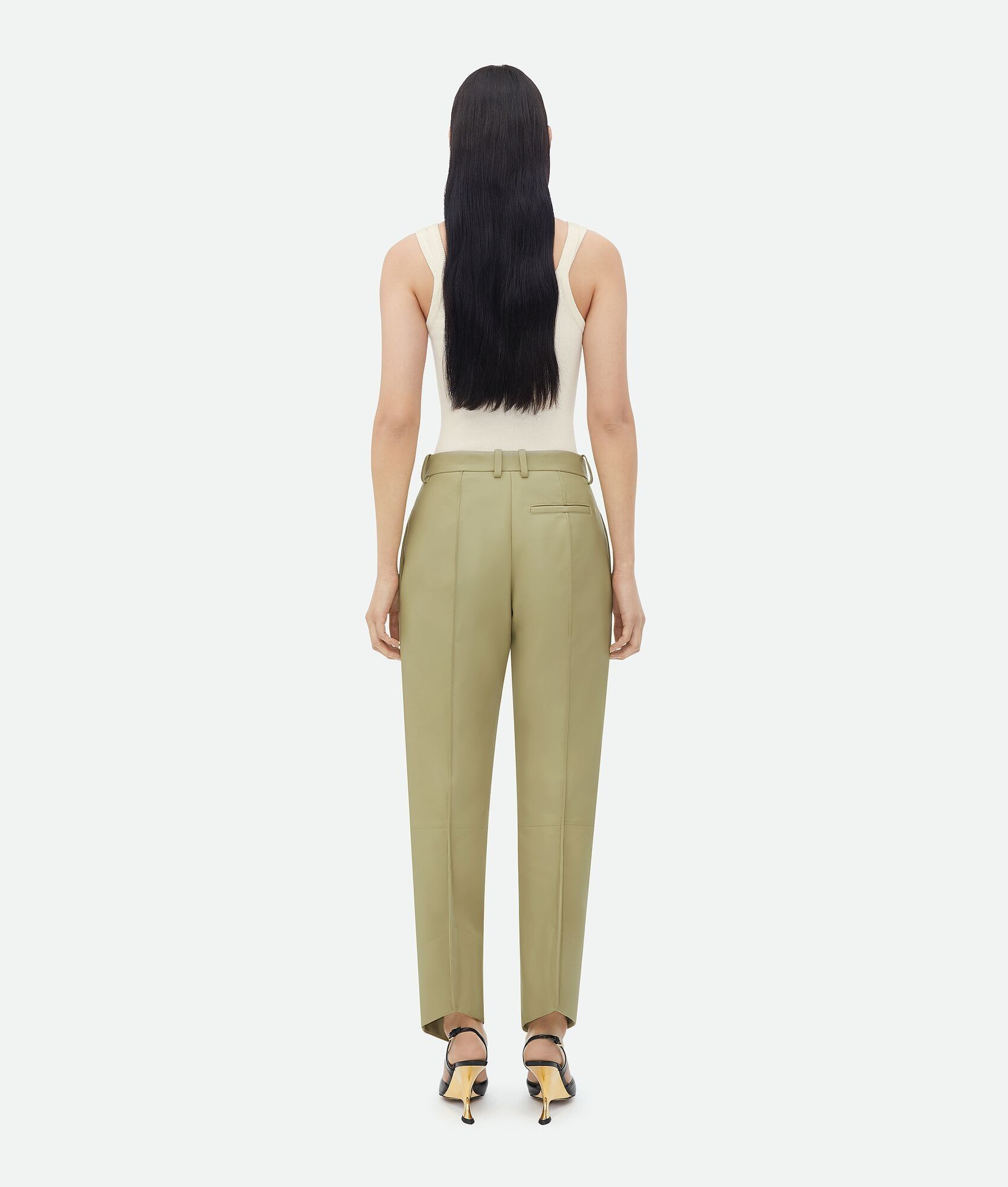 Bottega Veneta o1n1vont0325 Curved Shape Leather Trouser in Green Size 28" / US 6 / IT 42 - 3 Thumbnail