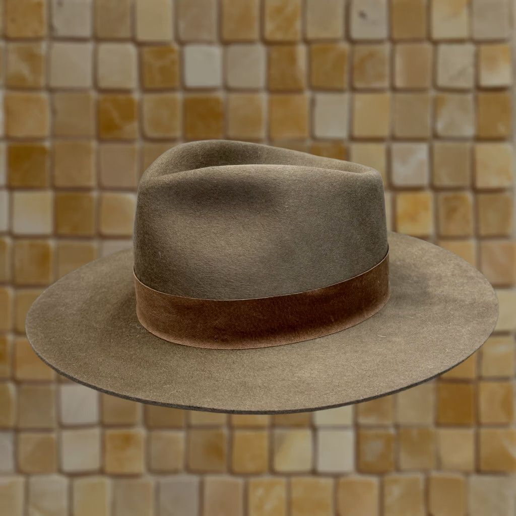 Janessa Leone Wool Hat Fedora Womens L Brown Wide Brim Suede Strap Accent OG Box Janessa Leone Wool Hat Fedora Womens L Brown Wide Brim Suede  main image 3