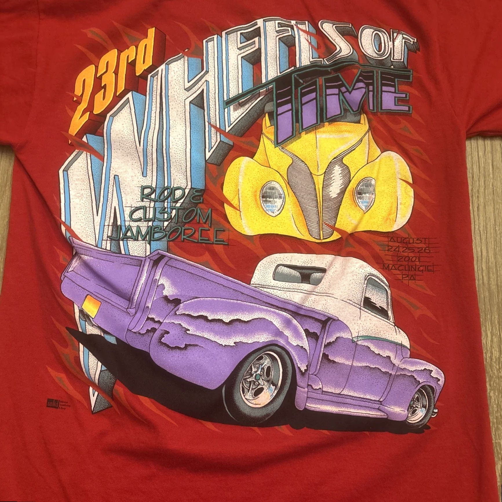 Jerzees VINTAGE Hot Rod Jamboree T Shirt Sz S Macungie Pennsylvania Red Mens JERZEES Time Wheels Of Time T Shirt 2001 Size US S / EU 44-46 / 1 - 2 Thumbnail