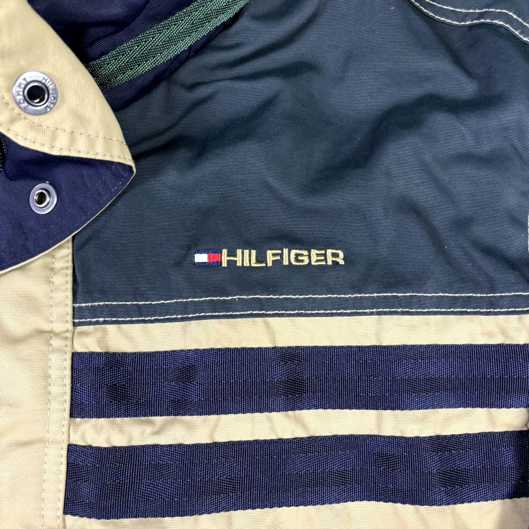 Tommy Hilfiger VINTAGE Tommy Hilfiger Jacket Mens L Beige Full Zip Hooded Pockets Fleece Lined Y2K Size US L / EU 52-54 / 3 - 3 Thumbnail