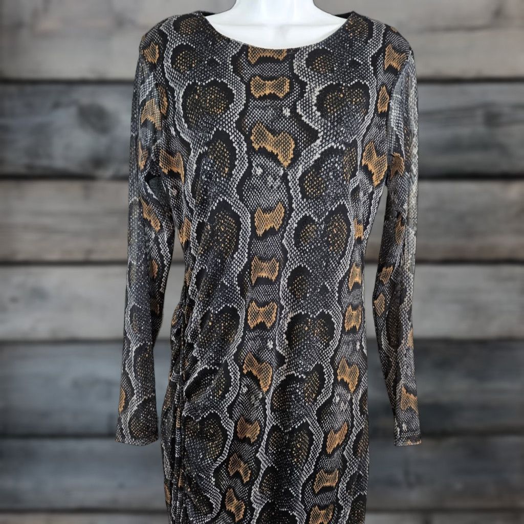 Allsaints AllSaints Norma Snakeskin Print Dress Sz 10 Black Long Sleeve Womens Midi Sheath Vintage No 10 11 Size L / US 10 / IT 46 - 1 Thumbnail