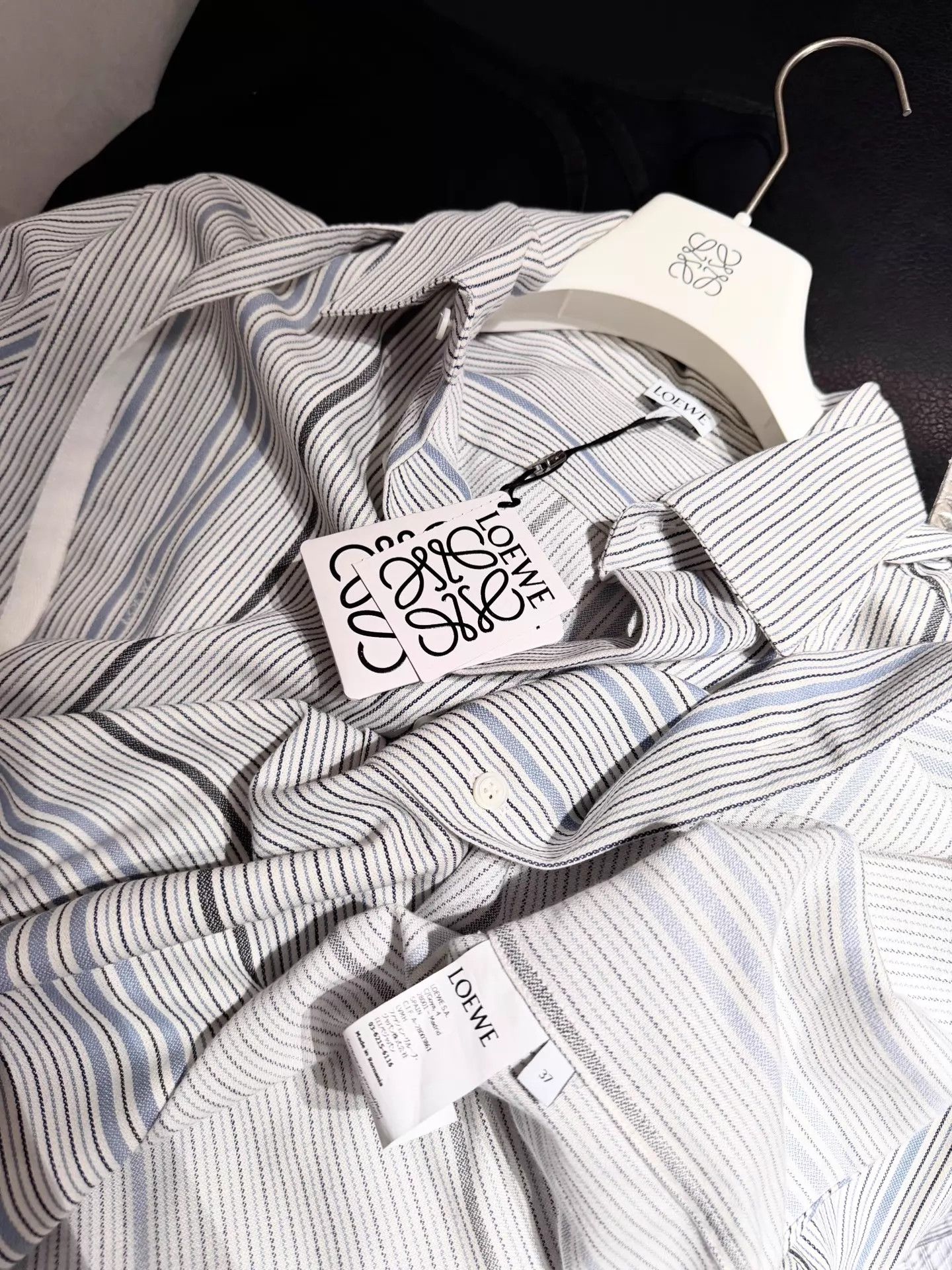 Loewe LOEWE 23SS Blue Stripe Hooded Shirt Jacket Unisex37 XS Size US XS / EU 42 / 0 - 3 Thumbnail