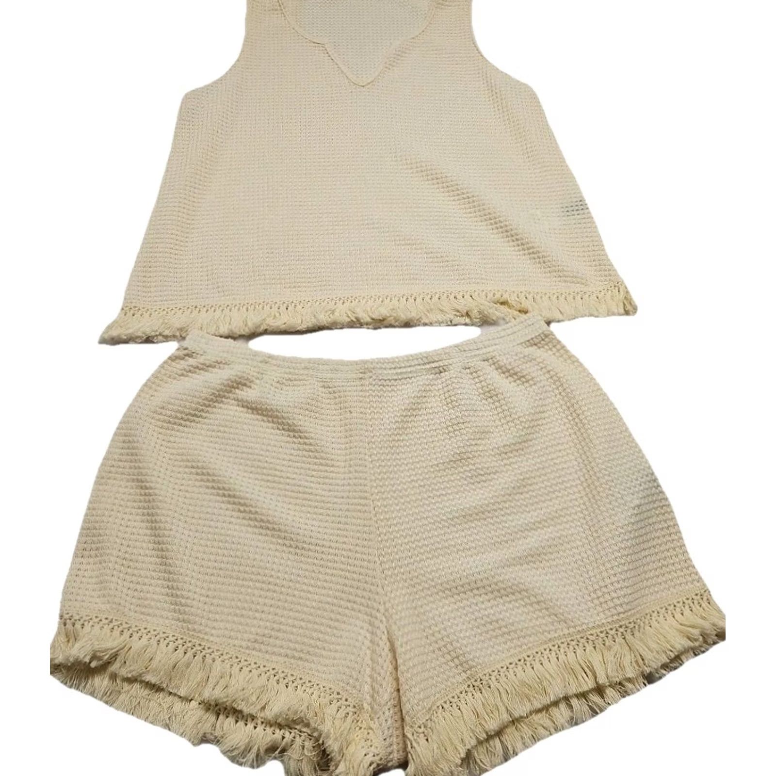 Shein Shein Lounge 2 Piece Set Tank Top Shorts Fringe Boho Cream Ivory XL Women Size XL / US 12-14 / IT 48-50 - 2 Thumbnail