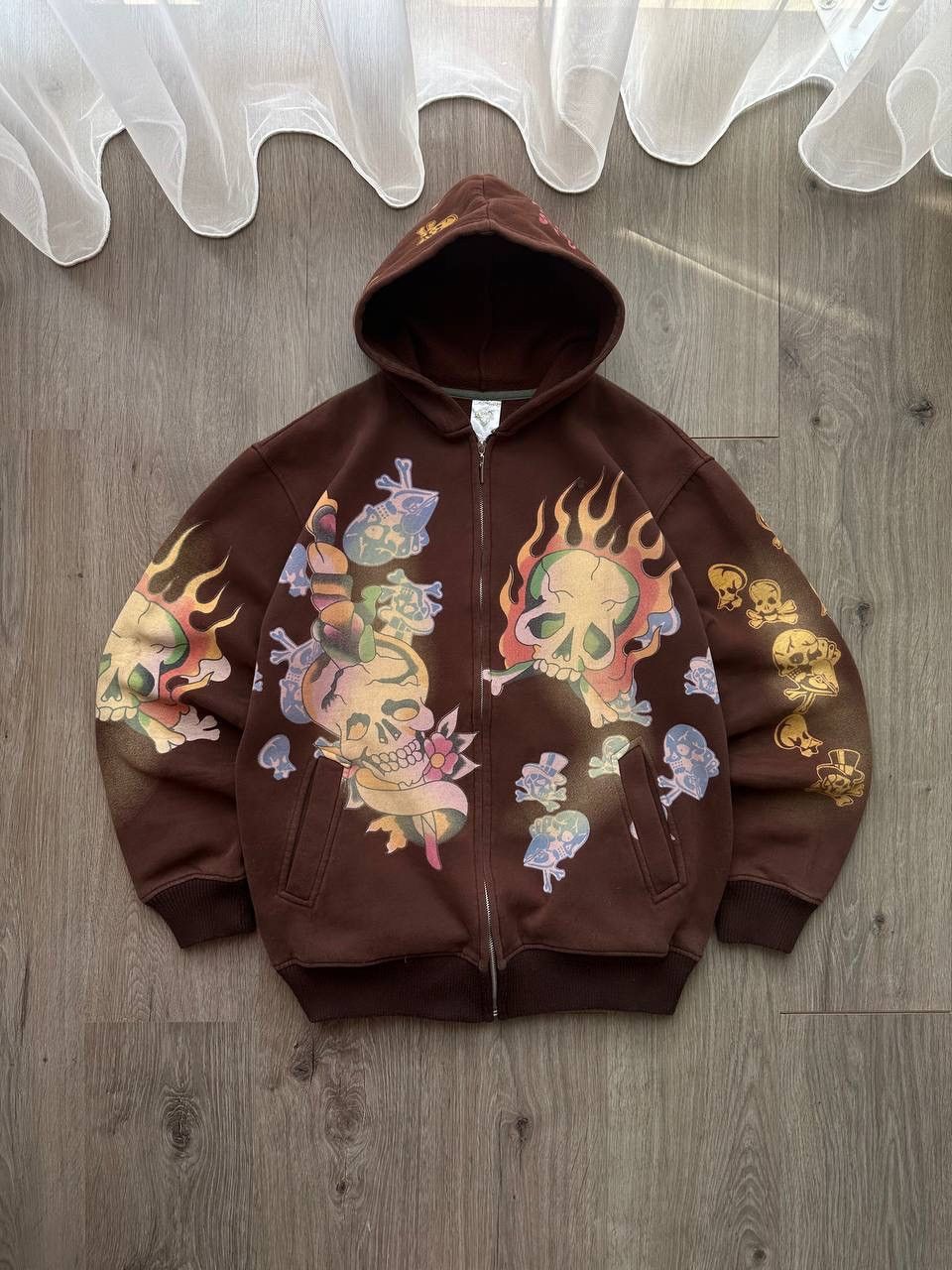 Christian Audigier × Ed Hardy × Vintage Vintage Ed Hardy Christian Audigier Brown Hoodie Size US XL / EU 56 / 4 - 1 Thumbnail