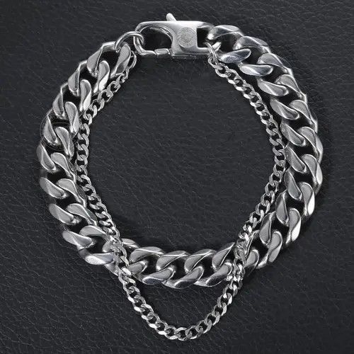 Jewelry Silver Double Curb Cuban Chain Bracelet Size ONE SIZE - 2 Thumbnail