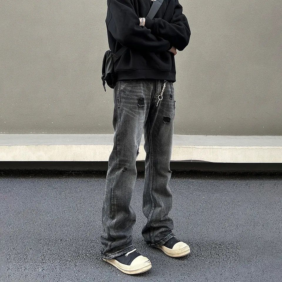 Designer × Japanese Brand × Jean Ripped Jeans Men Black Streetwear Y2k Denim Pants Size US 34 / EU 50 - 2 Thumbnail