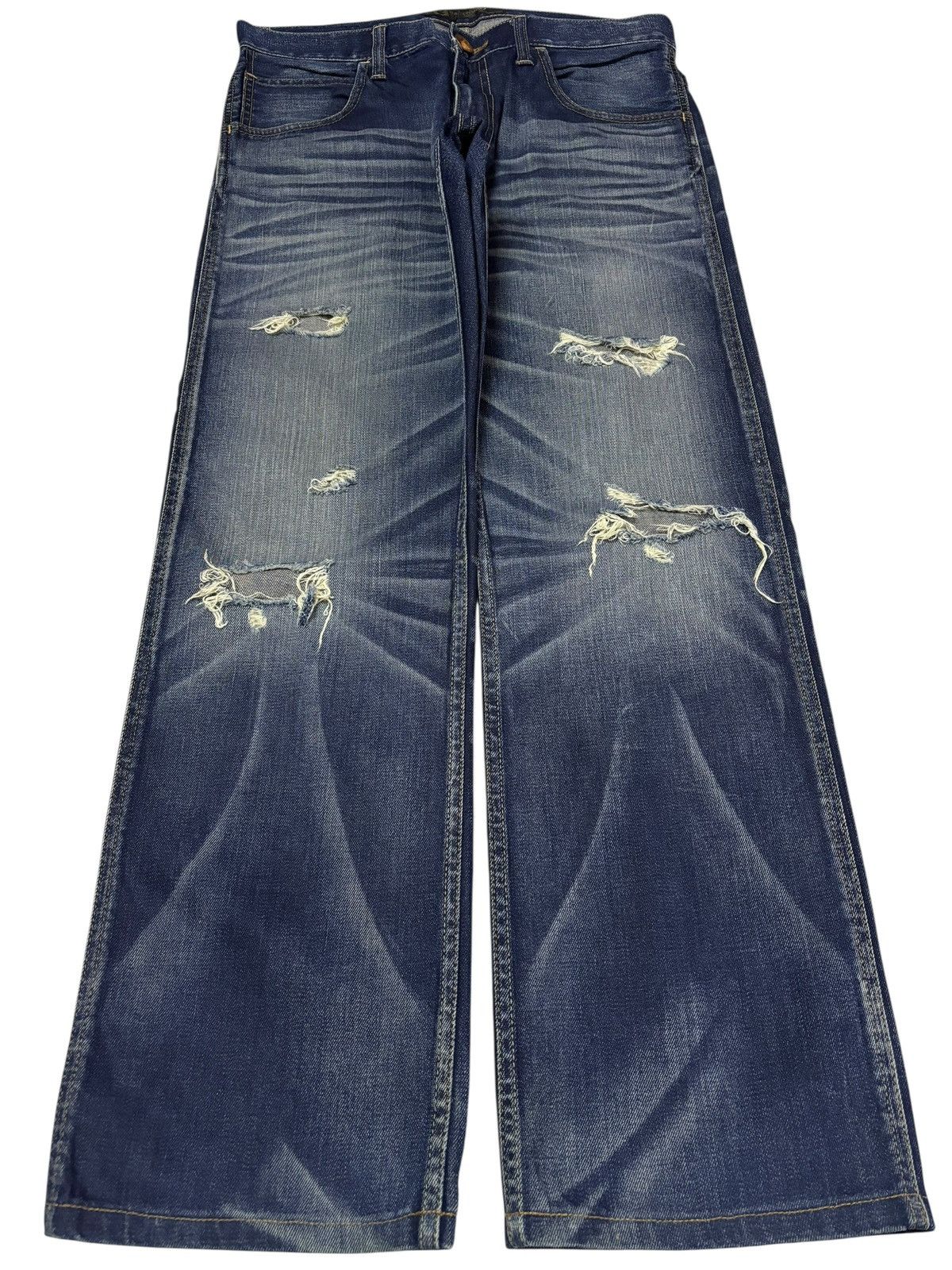 Japanese Brand Vtg Back Number Japan Buckle Whisker Faded Distress Jeans Size US 32 / EU 48 - 1 Thumbnail